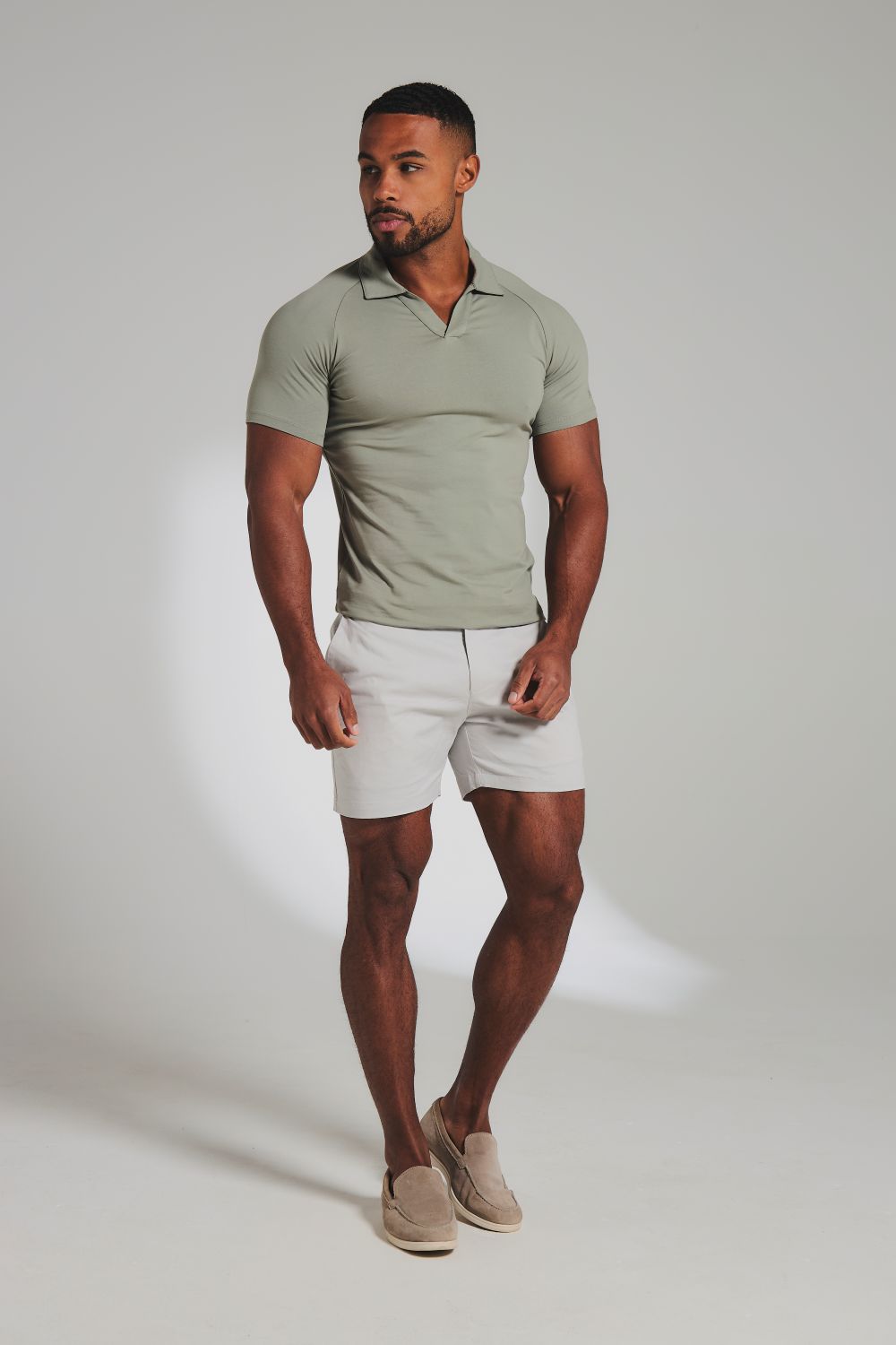 Essential Jersey Buttonless Polo Shirt in Soft Khaki