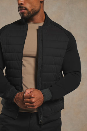 Hybrid Quilt and Jersey Zip Through Jacket in Black