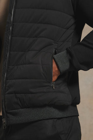Hybrid Quilt and Jersey Zip Through Jacket in Black