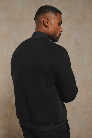 Hybrid Quilt and Jersey Zip Through Jacket in Black