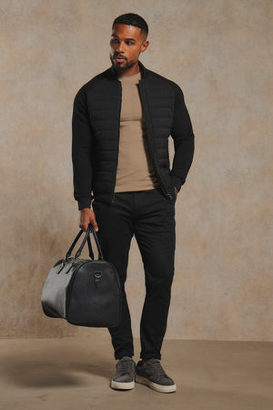Hybrid Quilt and Jersey Zip Through Jacket in Black