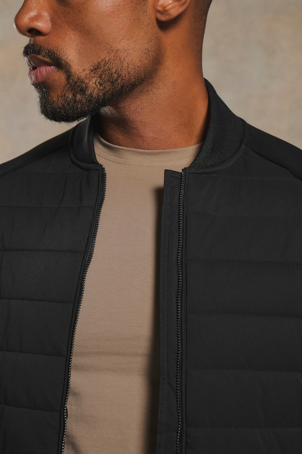 Hybrid Quilt and Jersey Zip Through Jacket in Black