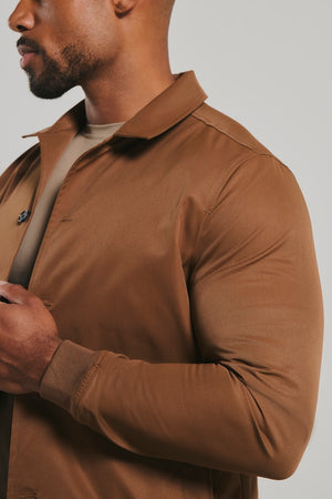 Shower Resistant Button Through Bomber Jacket in Chestnut