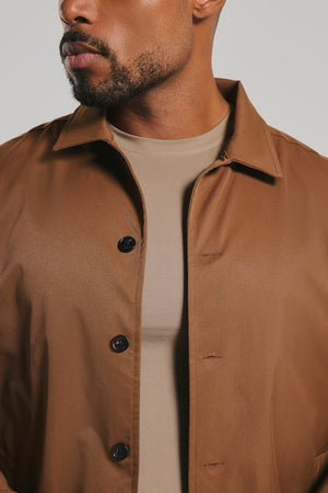Shower Resistant Button Through Bomber Jacket in Chestnut