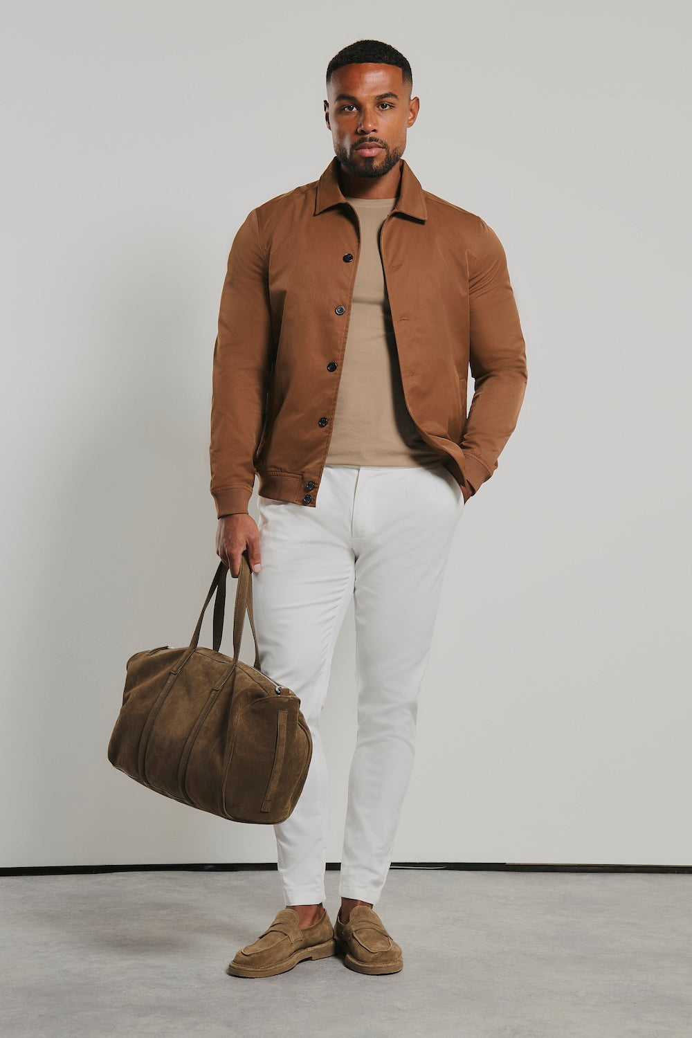 Shower Resistant Button Through Bomber Jacket in Chestnut