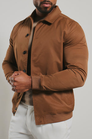 Shower Resistant Button Through Bomber Jacket in Chestnut