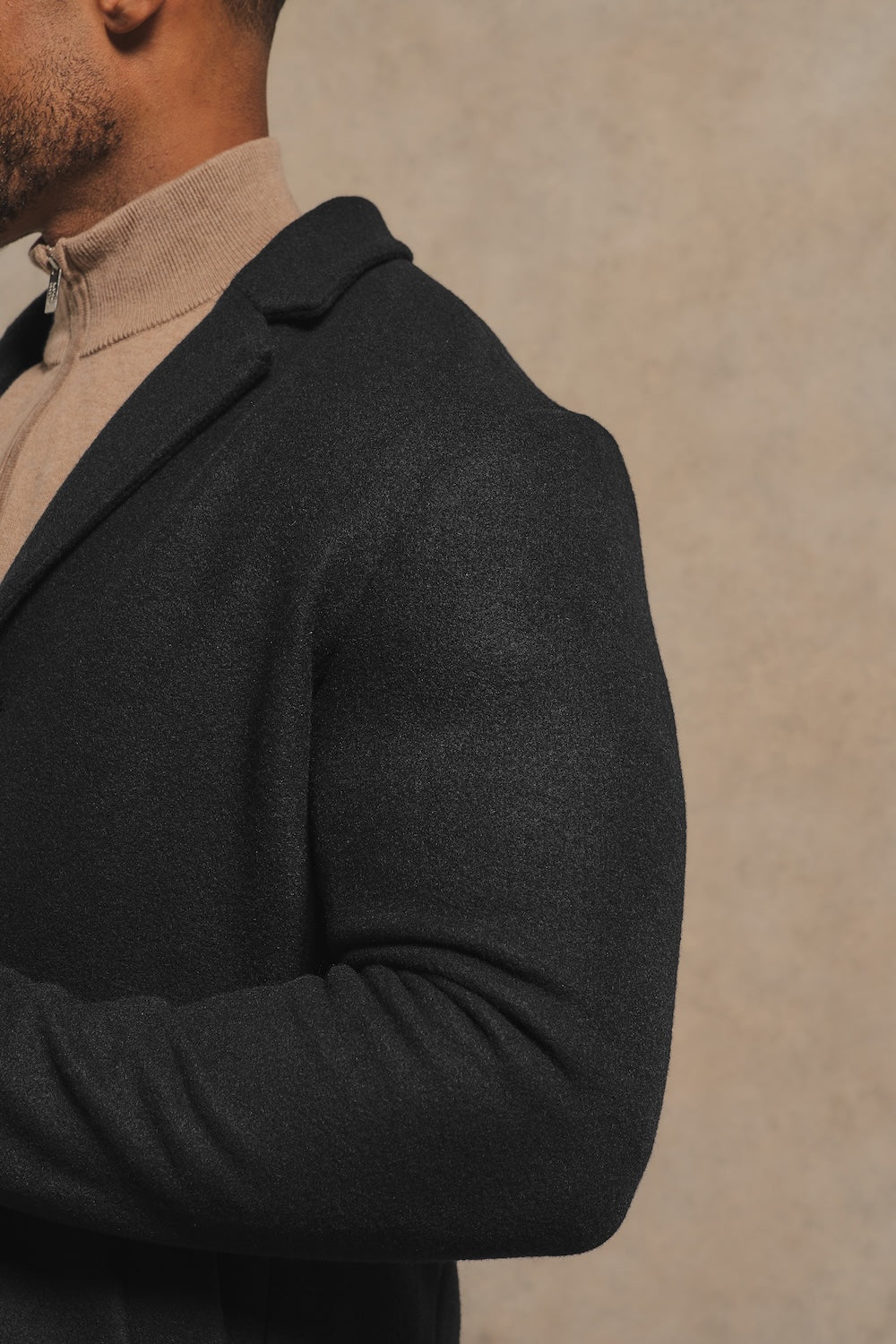Single Breasted Overcoat in Black