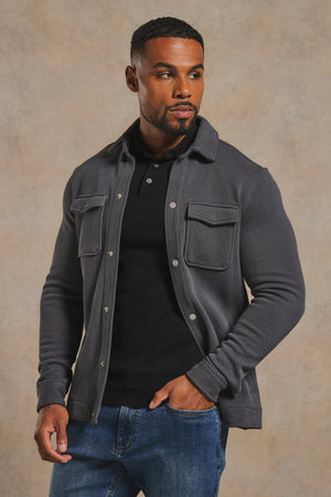 Textured Jersey Shacket in Charcoal