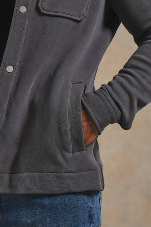 Textured Jersey Shacket in Charcoal