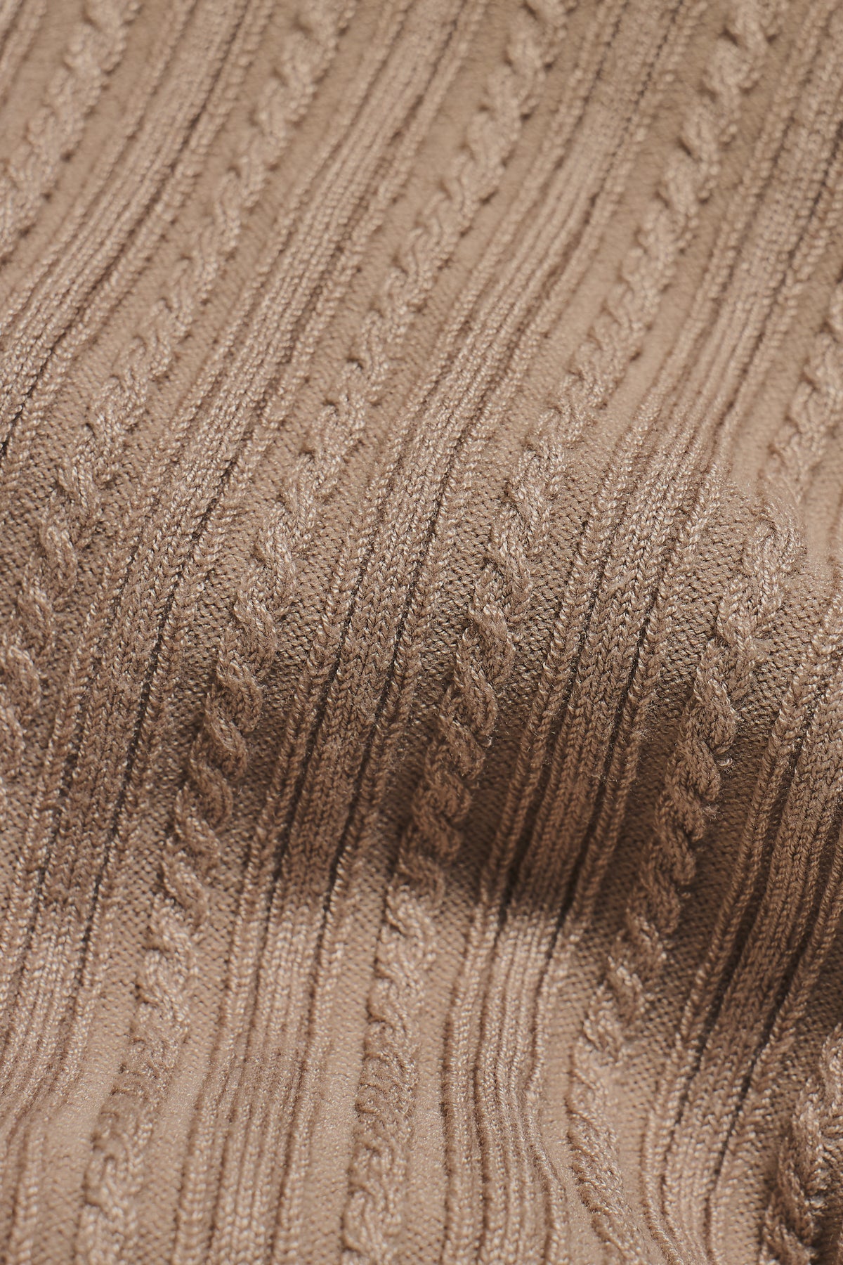 Fine Cable Knitted Open Collar Polo Shirt in Light Taupe