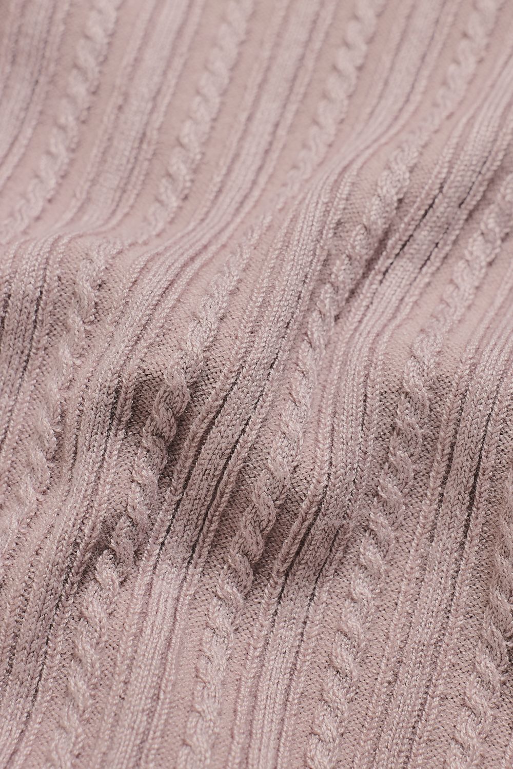 Fine Cable Knitted Open Collar Polo Shirt in Dusky Pink