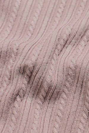 Fine Cable Knitted Open Collar Polo Shirt in Dusky Pink