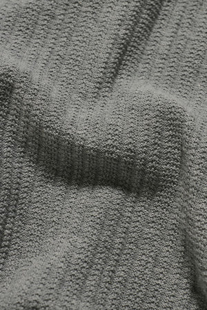Textured Knitted V-Neck Open Collar Polo Shirt in Grey Marl