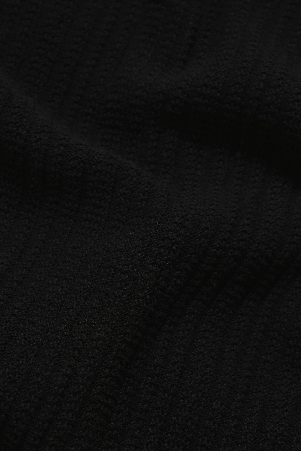 Textured Knitted V-Neck Open Collar Polo Shirt in Black
