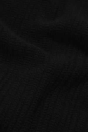 Textured Knitted V-Neck Open Collar Polo Shirt in Black