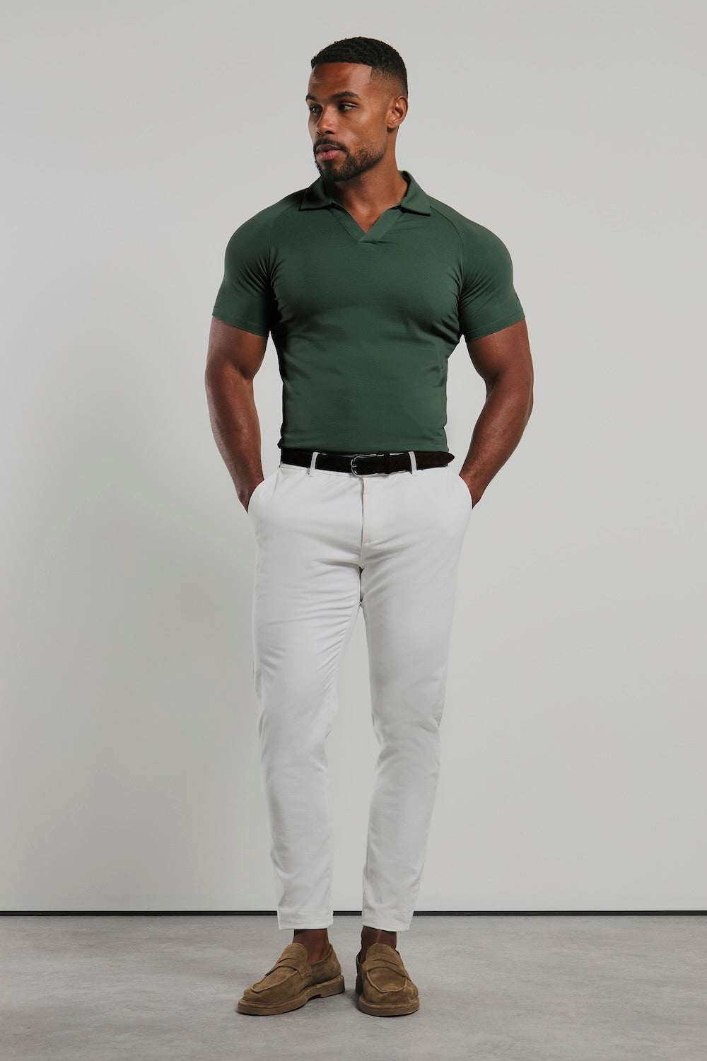 Essential Jersey Buttonless Polo Shirt in Kale