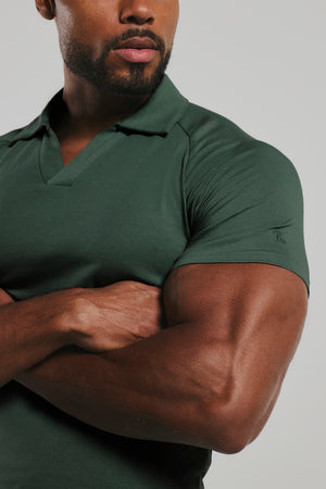 Essential Jersey Buttonless Polo Shirt in Kale