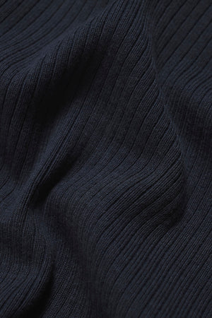 Soft Knitted Ribbed T-Shirt in Ink Blue