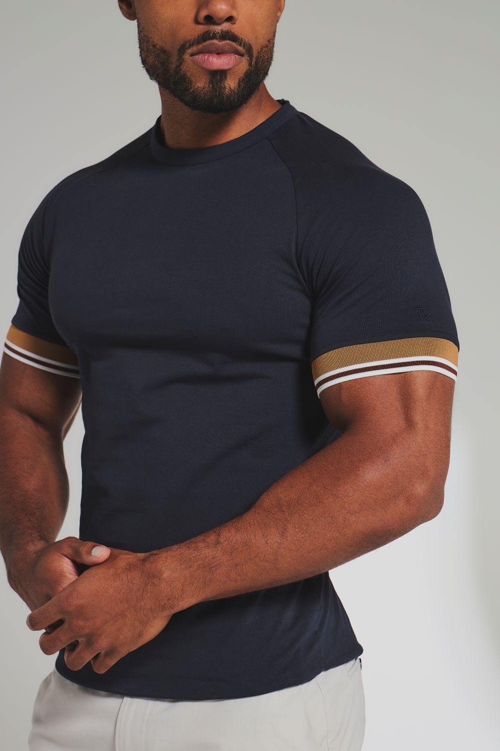 Tipped T-Shirt in Navy and Tan/WhIte