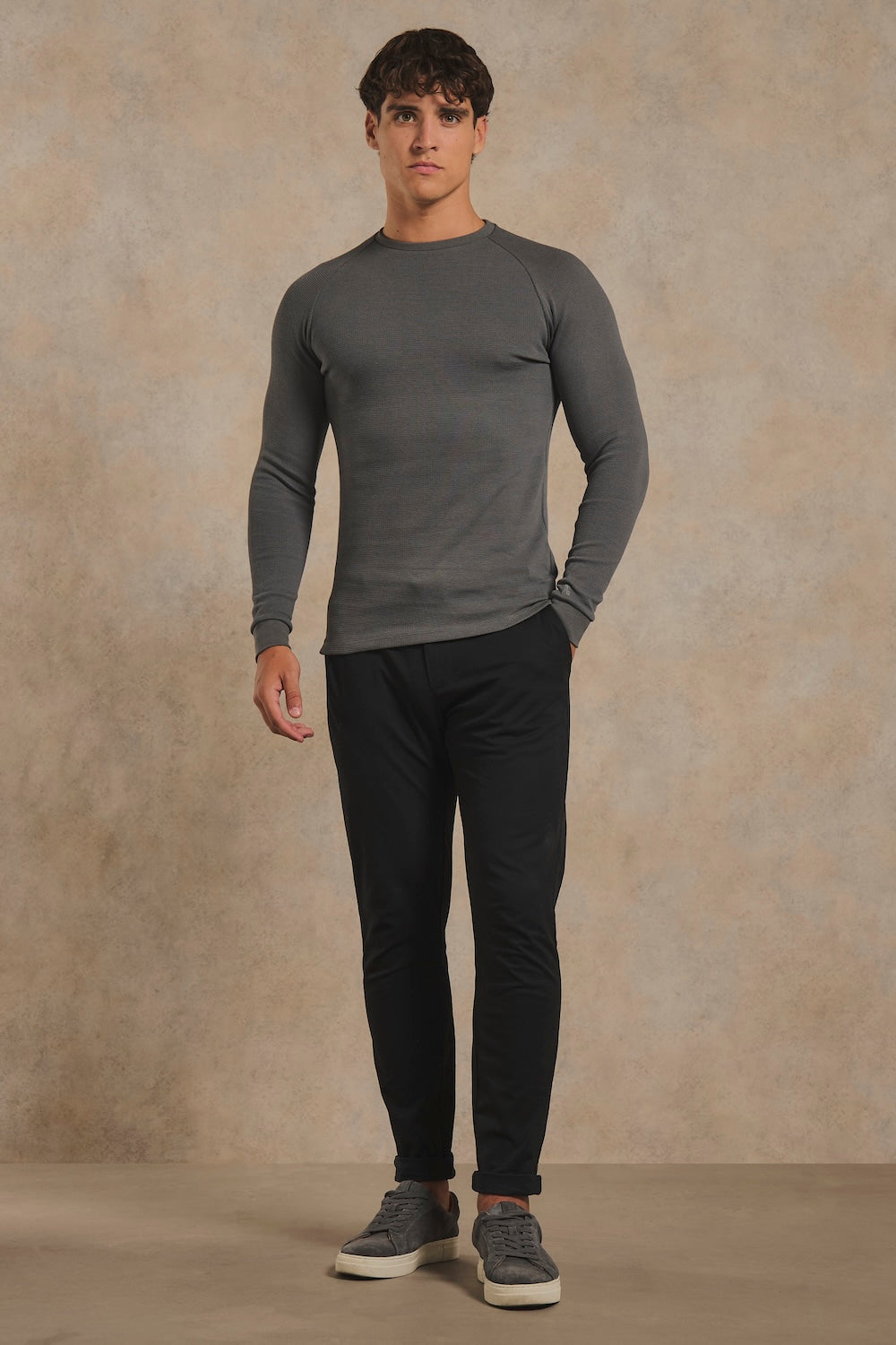 Heavy Weight Textured Crew Neck in Smoky Grey