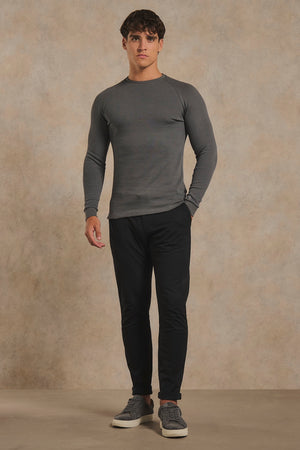 Heavy Weight Textured Crew Neck in Smoky Grey