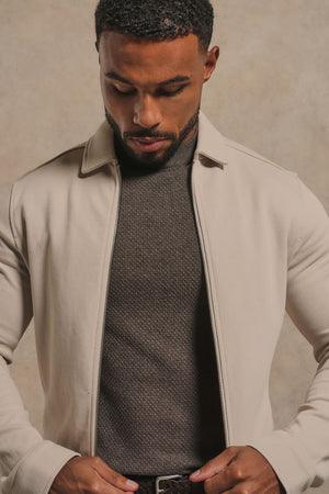 Twill Jersey Zip Through Shacket in Stone