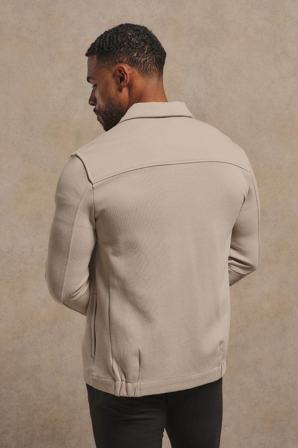 Twill Jersey Zip Through Shacket in Stone