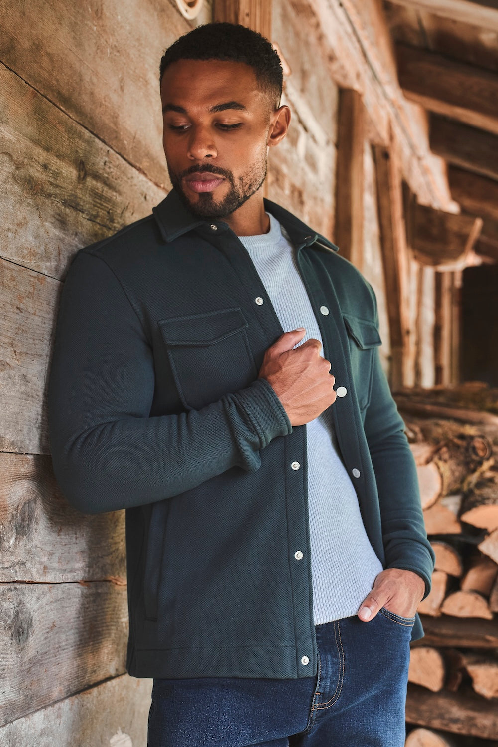 Textured Jersey Shacket in Ink