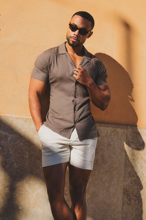 Stretch Smart Linen Blend Short in Stone