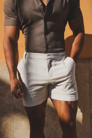 Stretch Smart Linen Blend Short in Stone