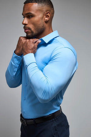 Muscle Fit Dress Shirt in Mid Blue