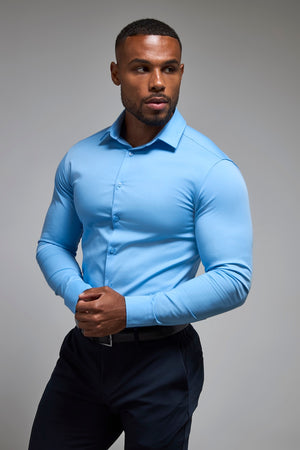 Muscle Fit Dress Shirt in Mid Blue