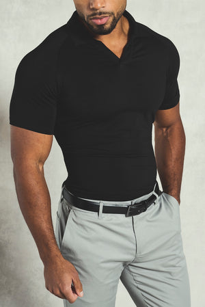 Essential Jersey Buttonless Polo Shirt in Black
