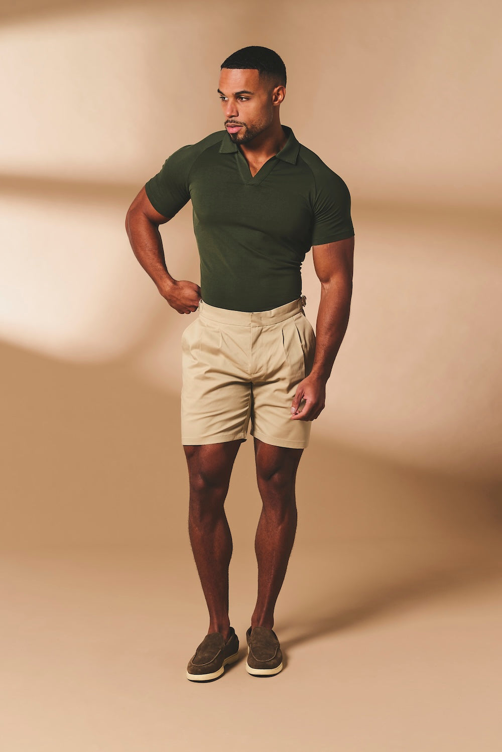 Essential Jersey Buttonless Polo Shirt in Forest Green