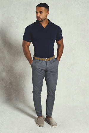 Essential Jersey Buttonless Polo Shirt in Navy