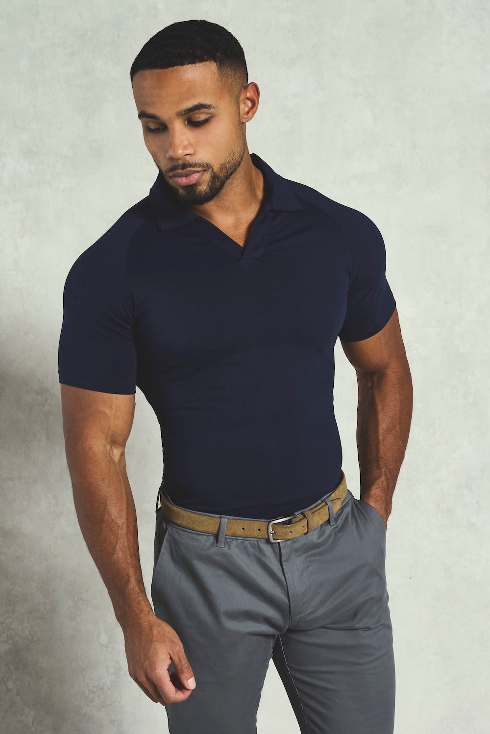 Essential Jersey Buttonless Polo Shirt in Navy