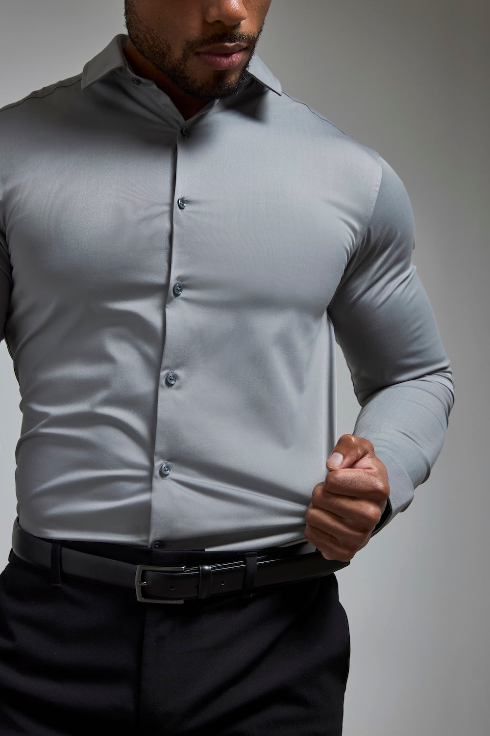 Muscle Fit Dress Shirt in Grey