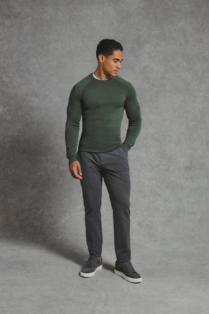 Pure Cotton Knitted Crew Neck Jumper in Khaki