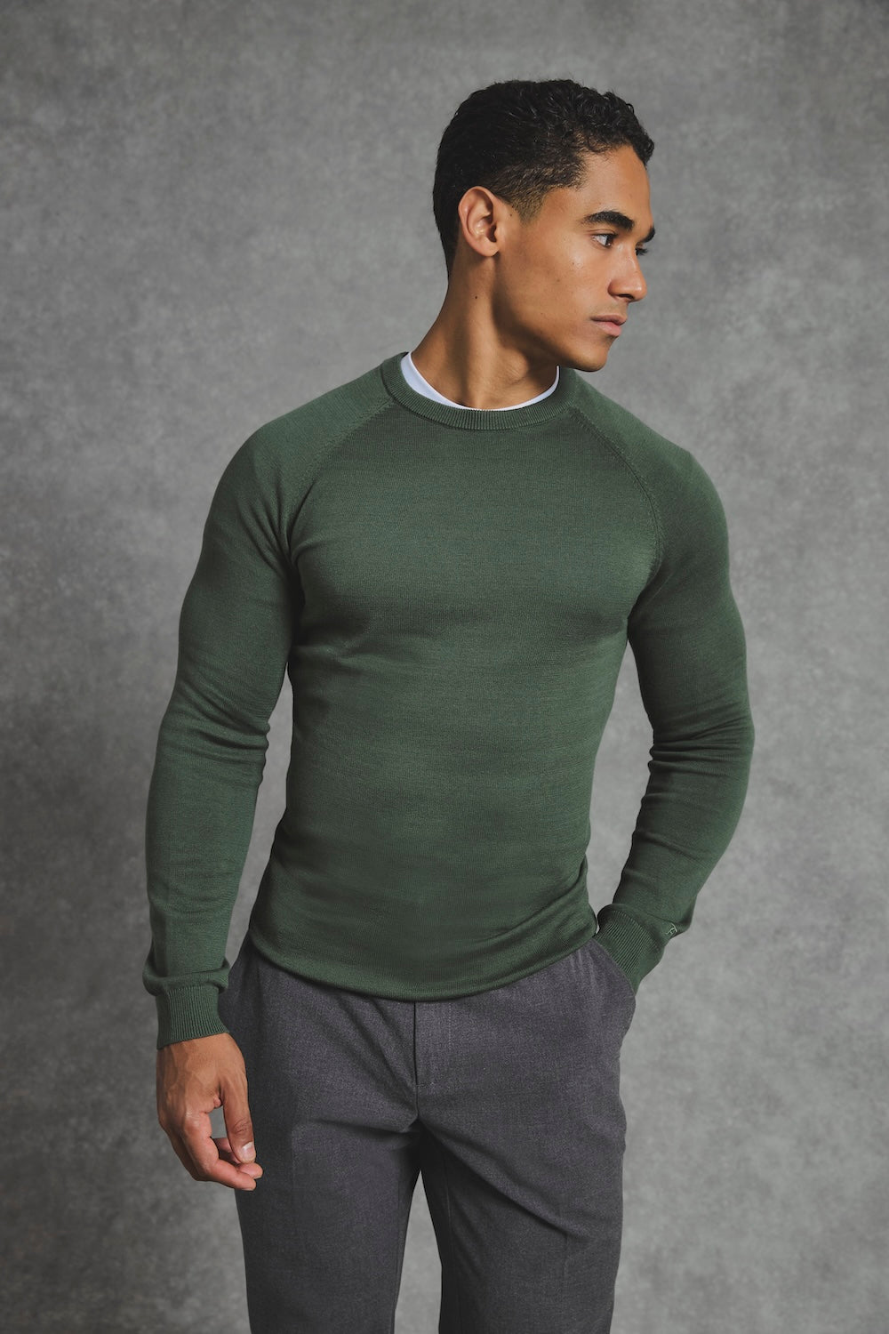 Pure Cotton Knitted Crew Neck Jumper in Khaki