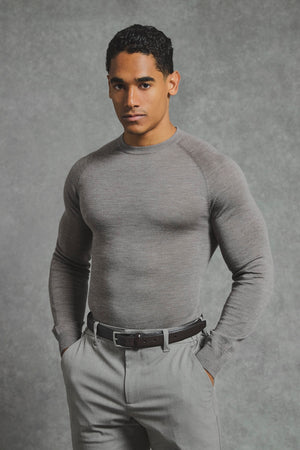 Extra Fine Merino Wool Crew Neck Jumper in Neutral Marl