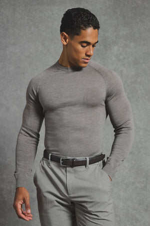 Extra Fine Merino Wool Crew Neck Jumper in Neutral Marl