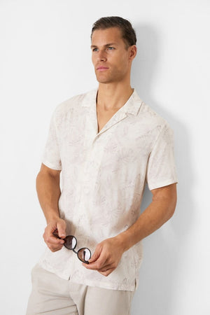 Printed Shirt in Stone Faded Tropical Leaves - TAILORED ATHLETE - ROW