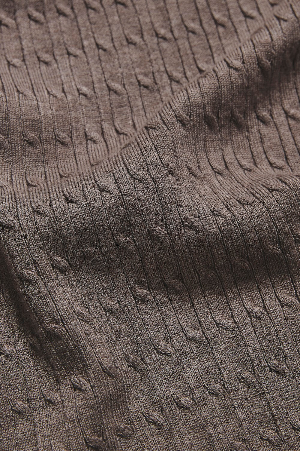 Fine Cable Knitted Polo Shirt in Neutral Marl