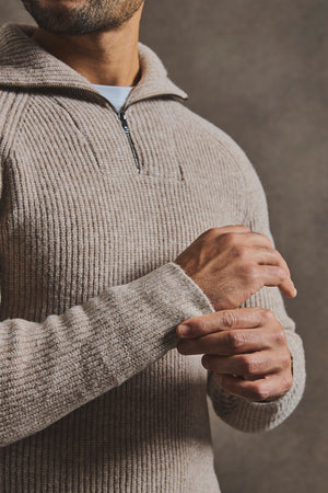 Fisherman Rib Half Zip in Neutral