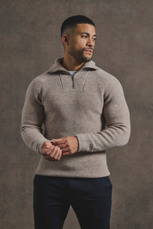Fisherman Rib Half Zip in Neutral