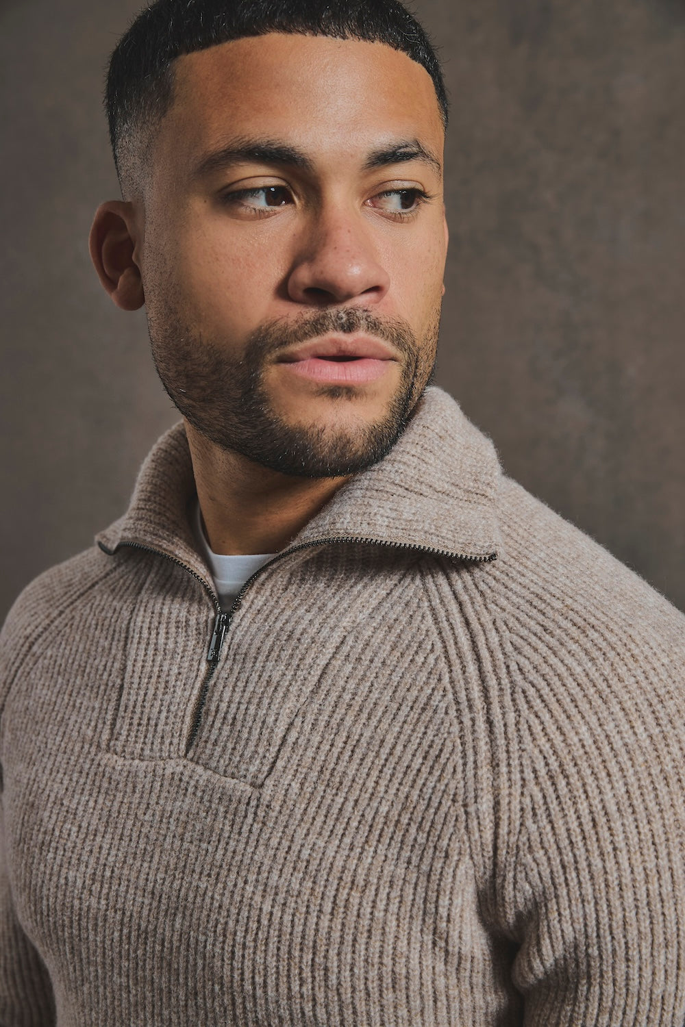 Fisherman Rib Half Zip in Neutral
