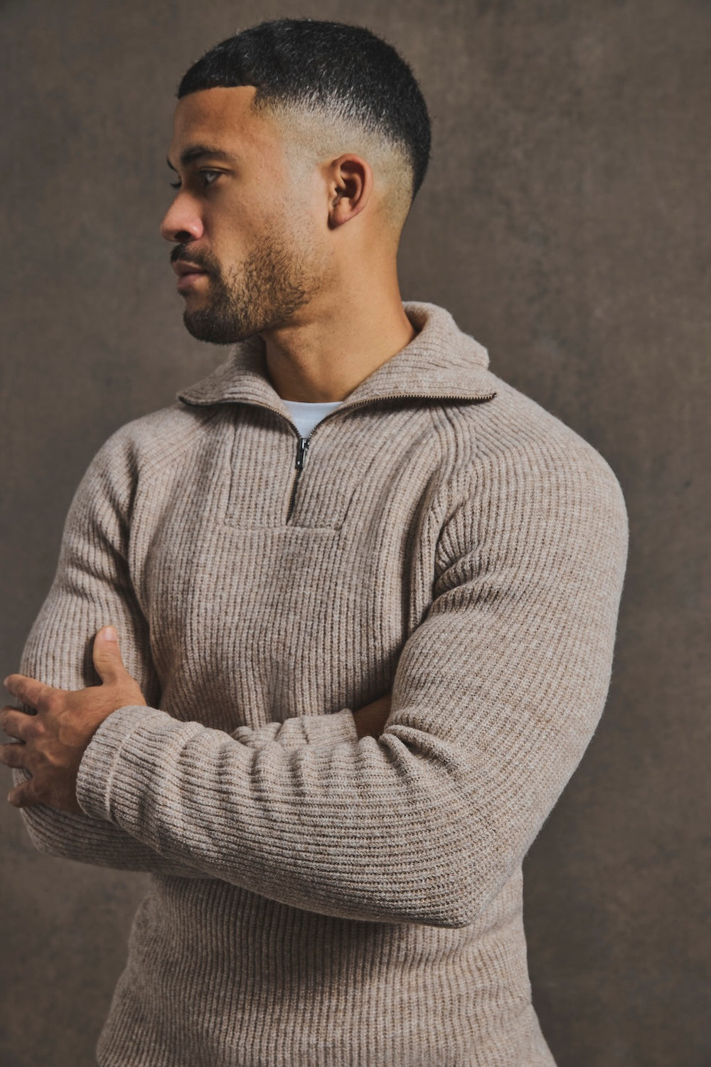 Fisherman Rib Half Zip in Neutral