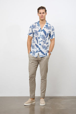 Printed Shirt in Blue Inky Leaves - TAILORED ATHLETE - ROW