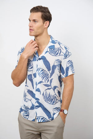 Printed Shirt in Blue Inky Leaves - TAILORED ATHLETE - ROW