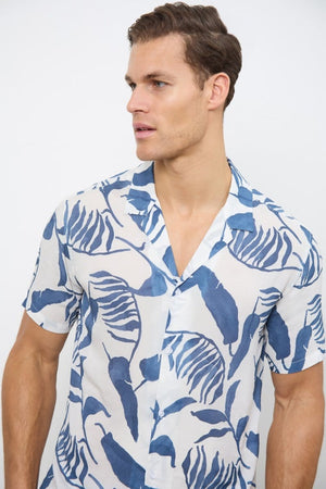 Printed Shirt in Blue Inky Leaves - TAILORED ATHLETE - ROW